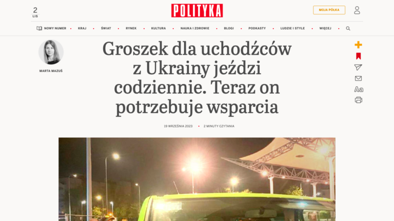 Groszek dla uchodźców z Ukrainy jeździ codziennie. Teraz on potrzebuje wsparcia